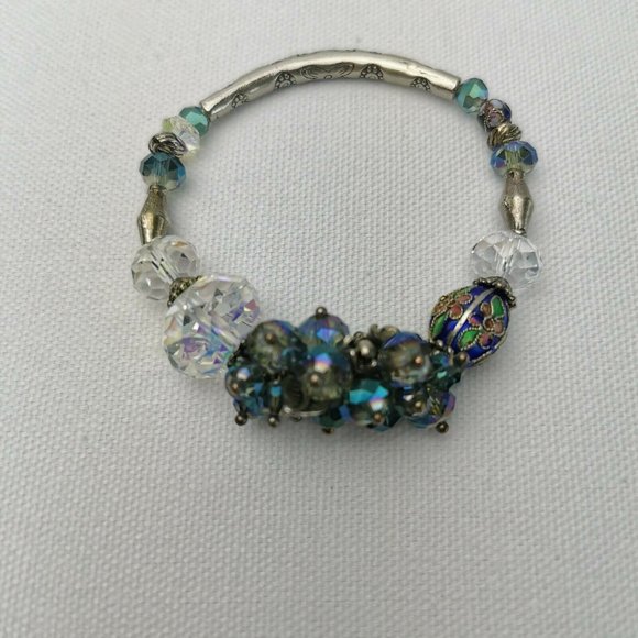 Handmade Vintage Women Bracelet  With Antique Silver & Swarovski Crystals 8" - Picture 6 of 12
